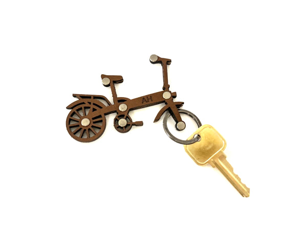 Bicycle Keychain for e-bike keys or any keys - made from veg tan leather - add your initials