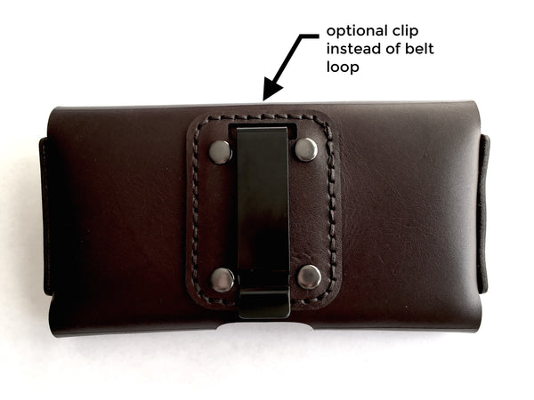 iphone holster in brown leather with optional belt clip