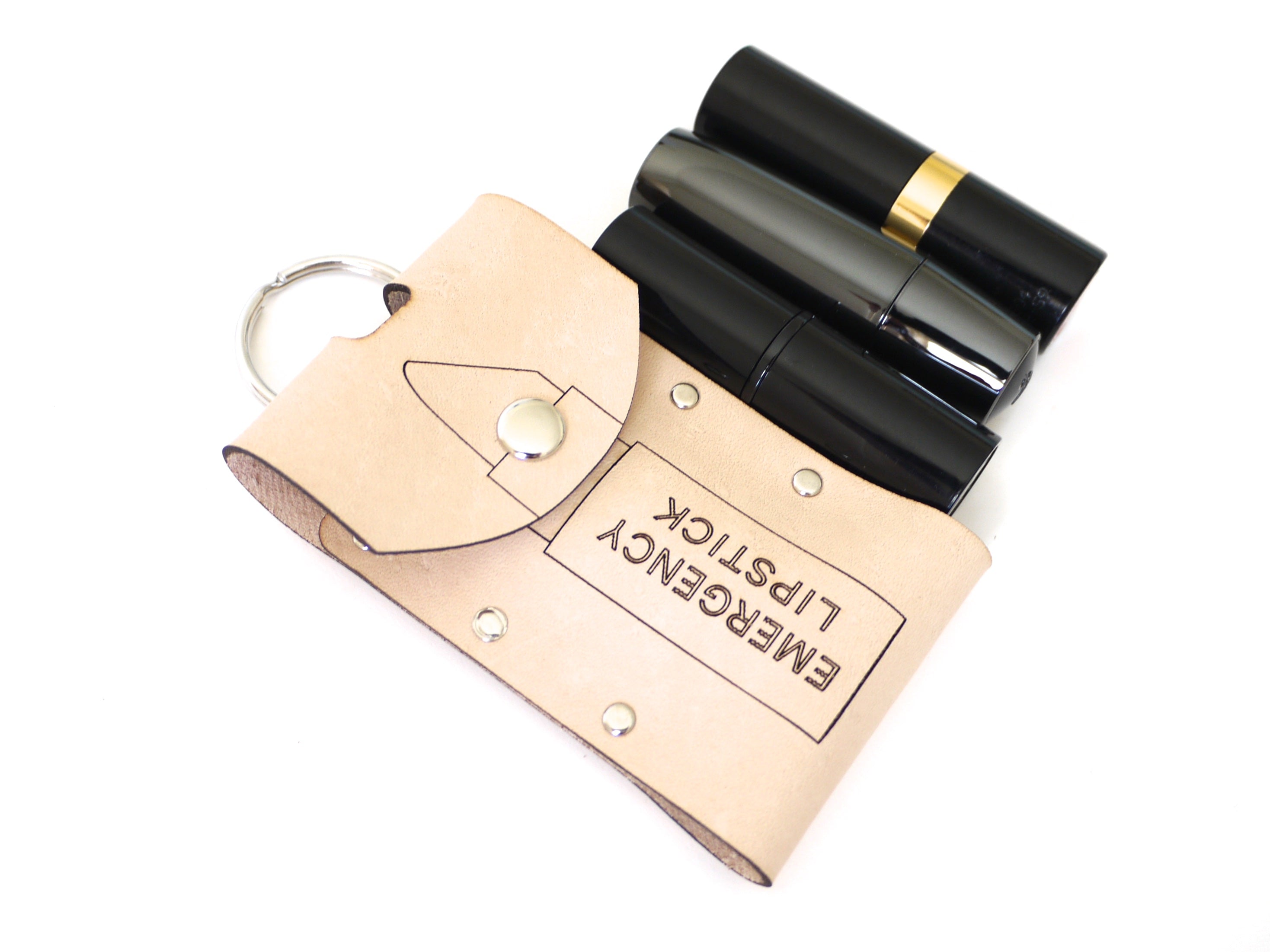  Cockatoo Snap-On Lipstick Holder Keychain, Genuine Leather Lipstick  Case with Keychain, Chapstick Holder Keyring (Beige) : Clothing, Shoes &  Jewelry