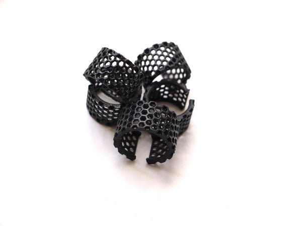 3d printed geometric ring in black