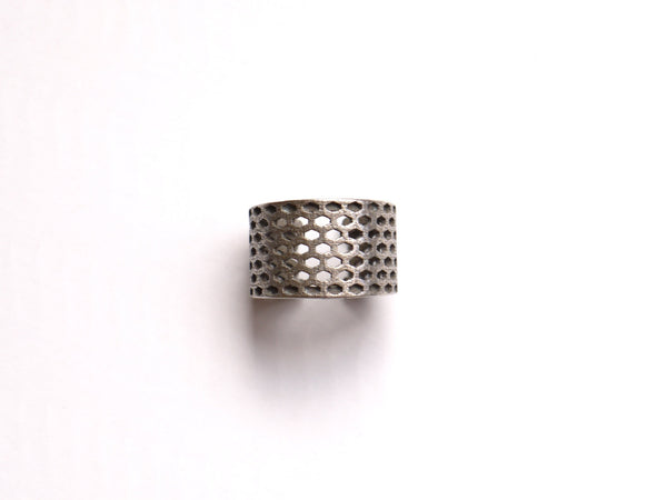 honeycomb ring 3d printed in stainless steel
