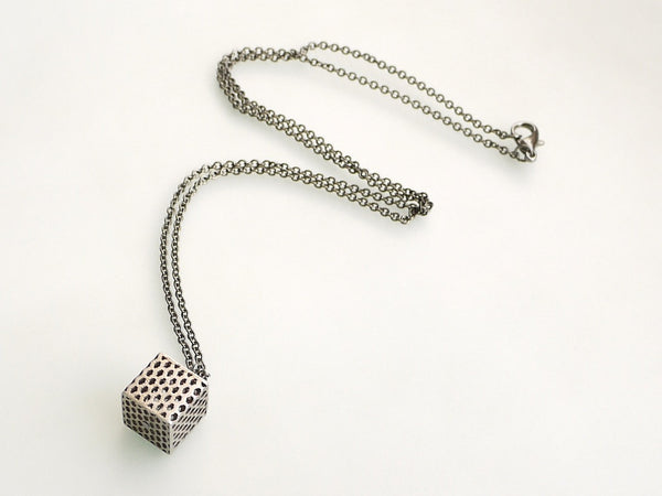 Perforated Honeycomb Cube in Stainless Steel, 3D Printed