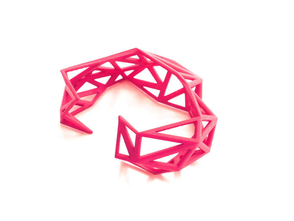Triangulated Cuff bracelet in Pink. 3d printed.