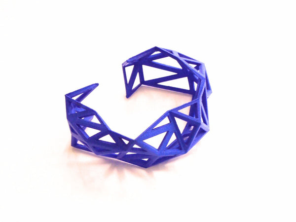 Triangulated Cuff bracelet in Blue. 3d printed.