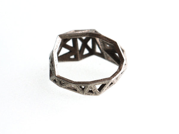 Slim Triangulated Ring in Stainless Steel, 3d printed