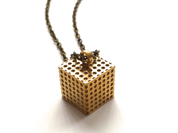 3d printed cube pendant in brass