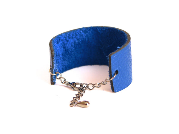 Slim Engraved Barcode bracelet in Cobalt Blue Leather, PRICELESS