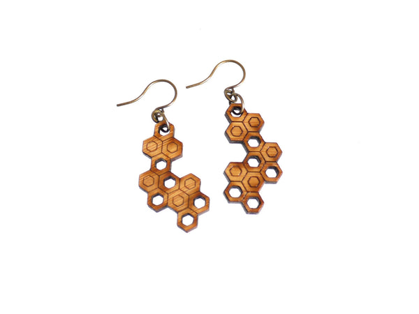 Bamboo Wood Hexagon Cluster Earrings