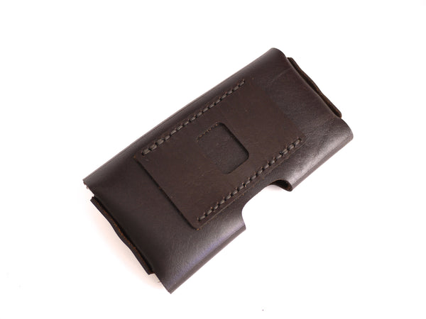 stitched belt loop for iphone holster in brown leather