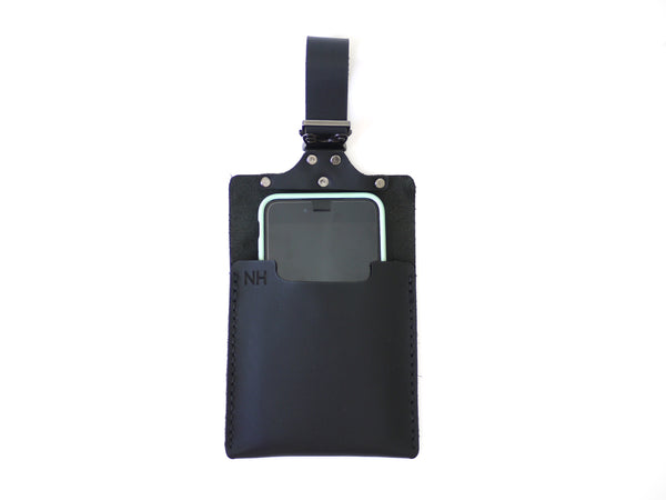 Black Leather iPhone Holder for Strollers