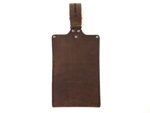 back of leather iPhone holder for strollers and exercise equipment