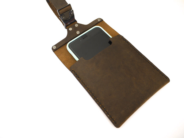 minimal leather smartphone carrier for strollers